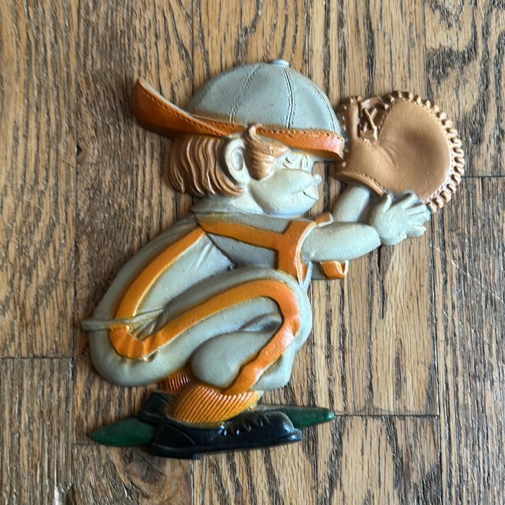 Vintage 1970’s Sexton Baseball Player Metal Wall Hanging